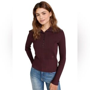 Tory Burch Polo Button Sweater in Maroon
